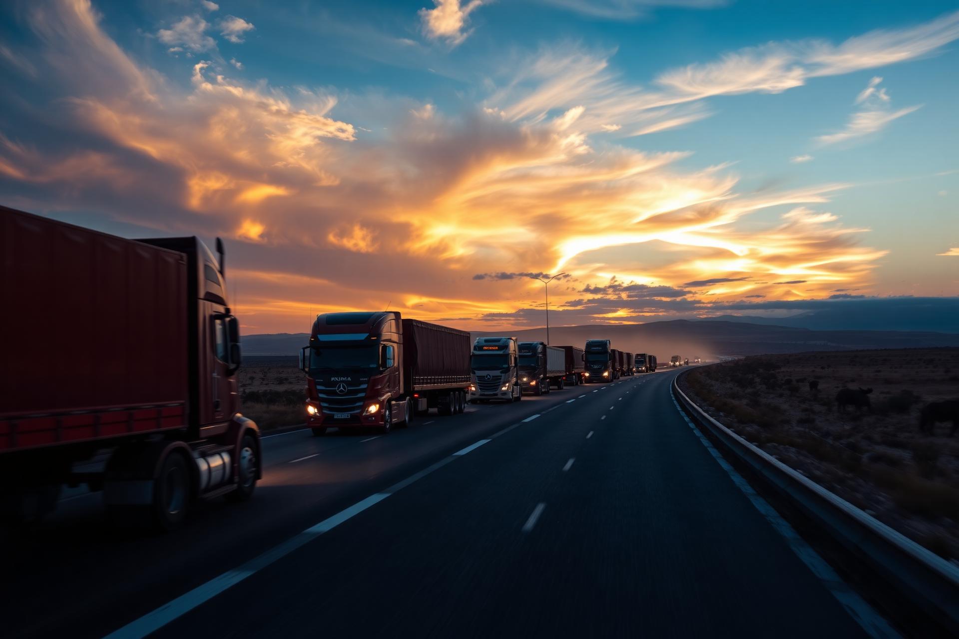 Charles and Brothers fleet on a Southern African highway at golden hour